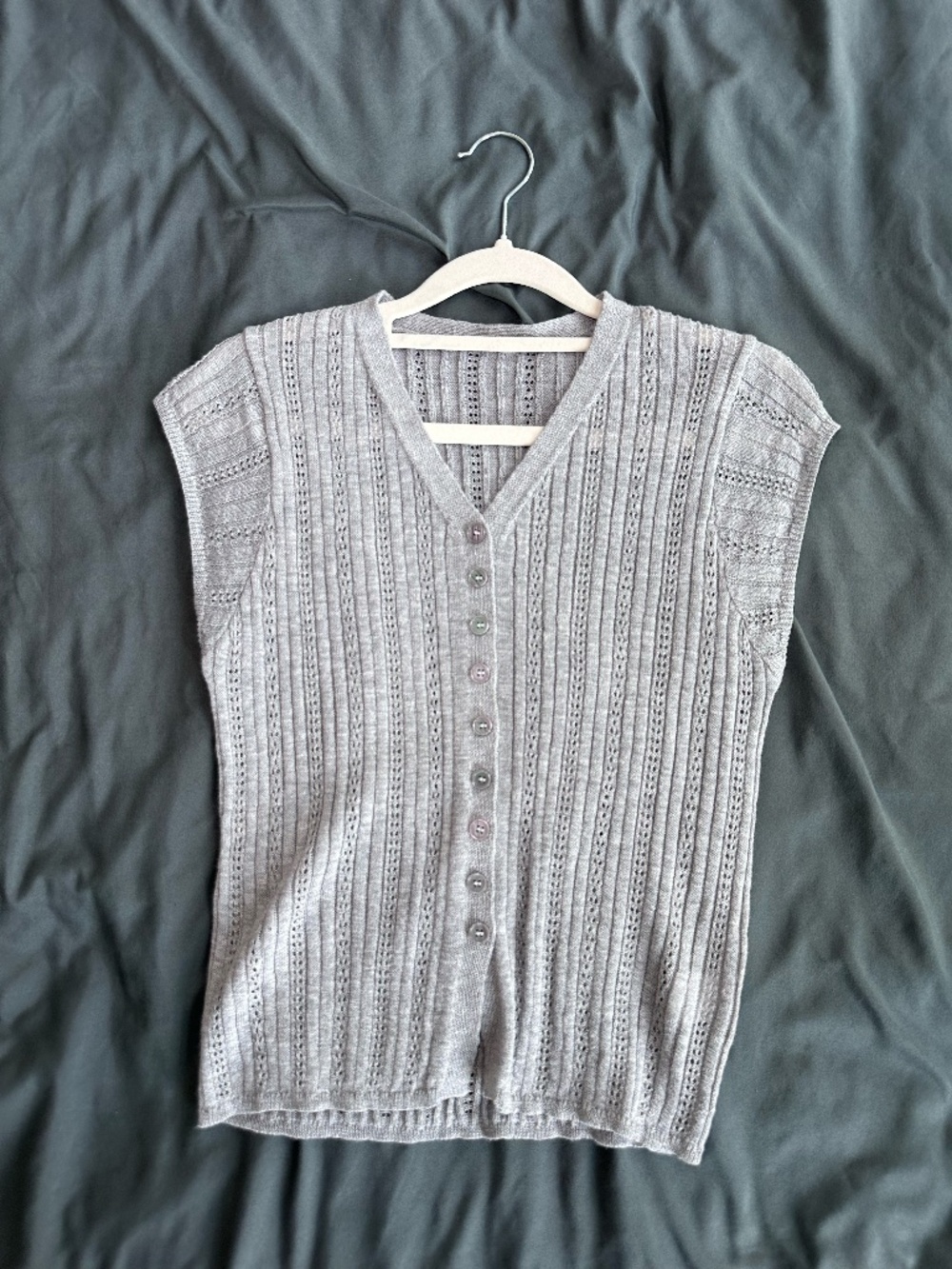 Grey Open Knit Button Vest, Size 6-8